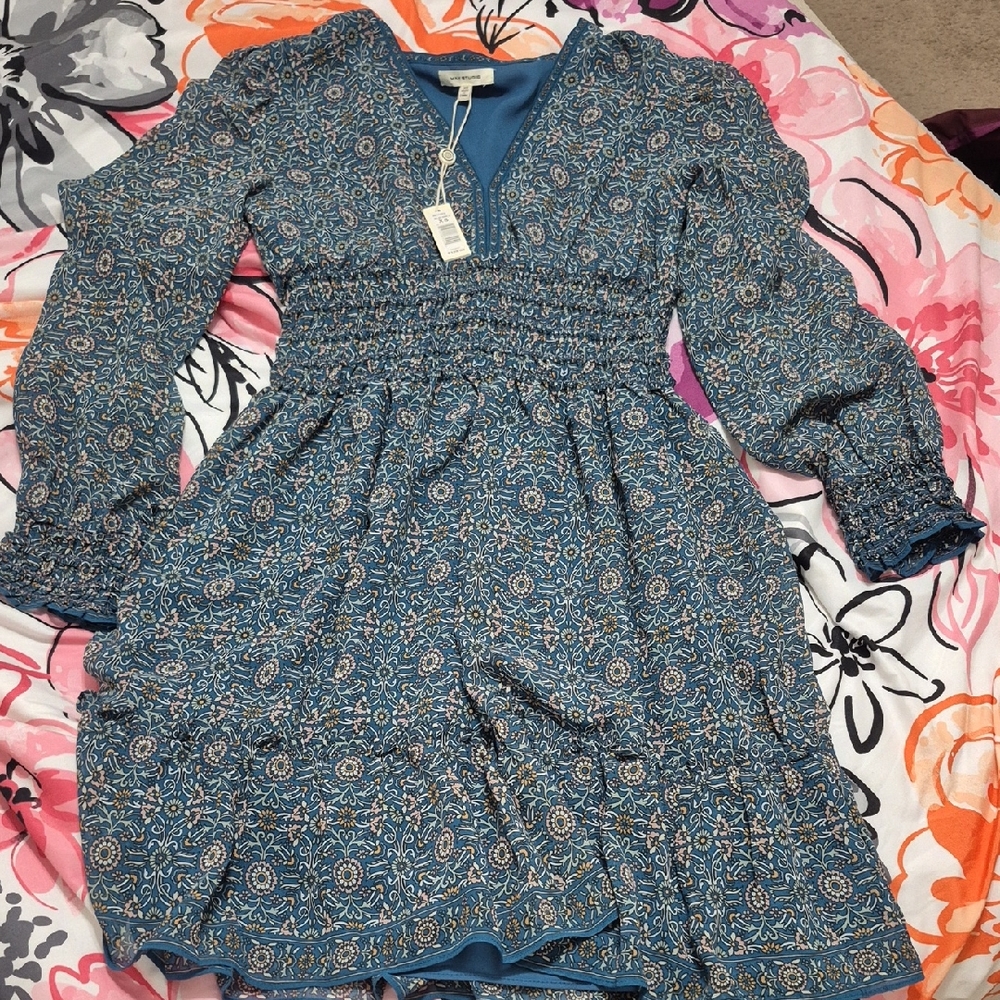 Women's Max Studio Teal Floral V-Neck Dress Size XS NWT